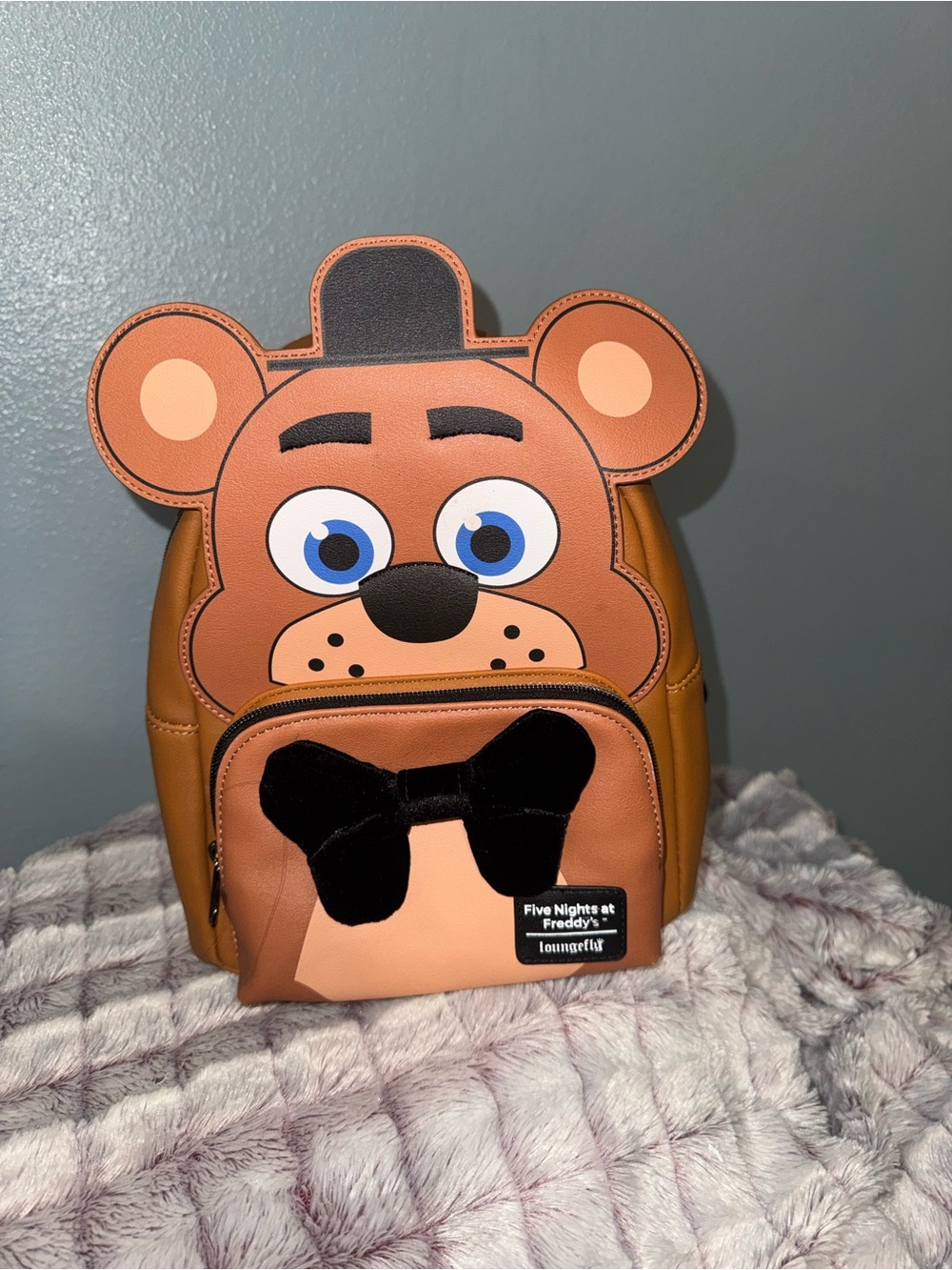 Loungefly Brown Bear Kids Backpack with Blue Eyes and Black Bow